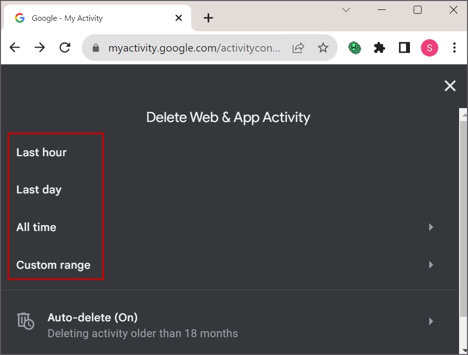 Eliminar el historial de búsqueda de Google por rango de tiempo
