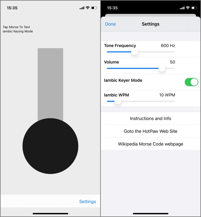 Aplicación Morsekey en iOS