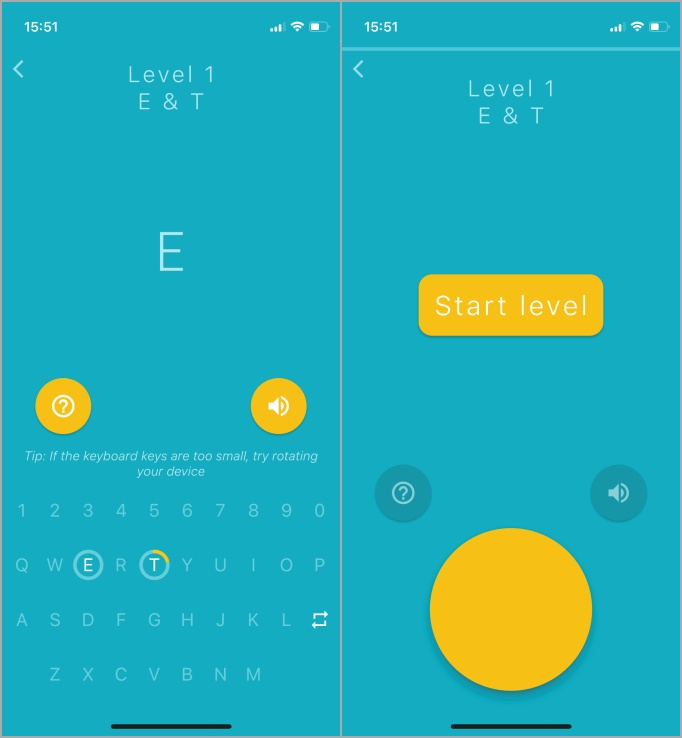 Sesión de práctica de Morsemania en iOS