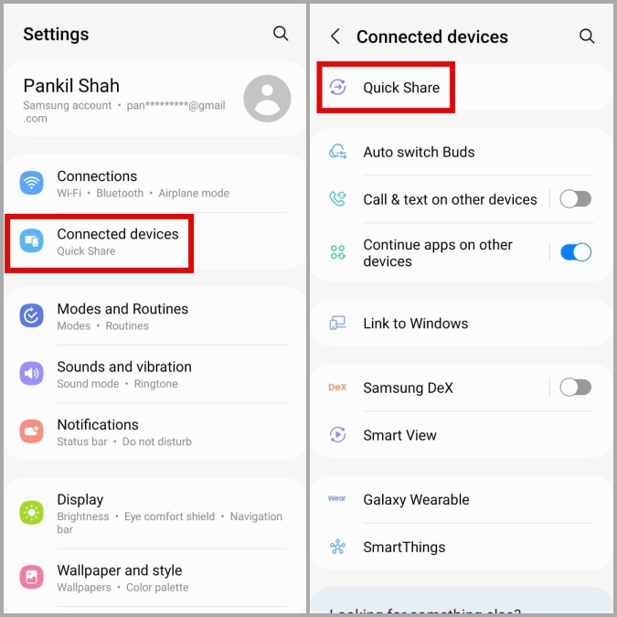 Configuración de compartir rápido en el teléfono Samsung