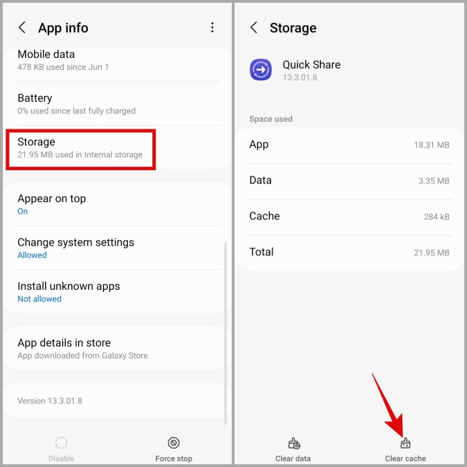 Borrar caché de compartir rápido en el teléfono Samsung