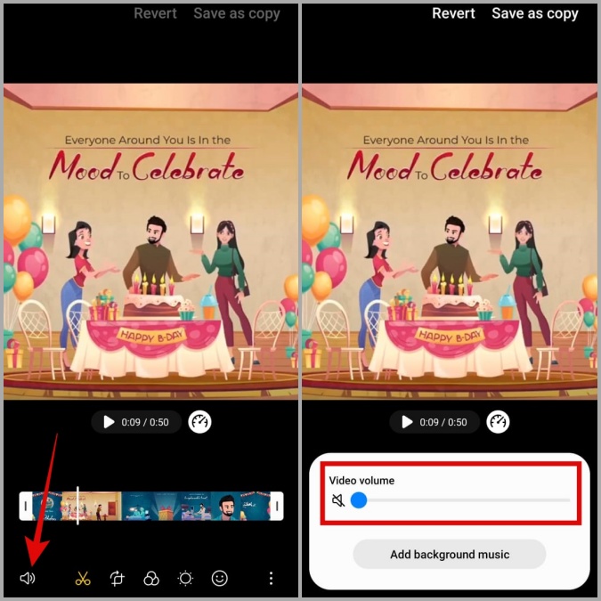 Eliminar el sonido del video usando la aplicación Samsung Gallery