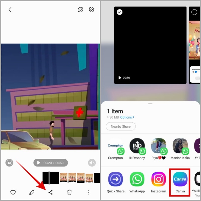 Video de exportación de Android a la aplicación Canva