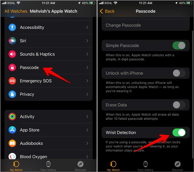 Detección de muñeca de iPhone de Apple Watch