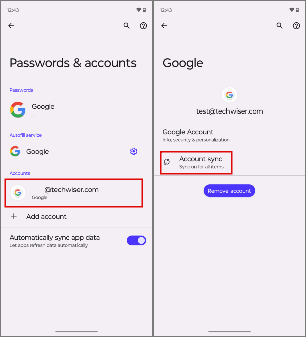 Localización de la configuración de sincronización en Android