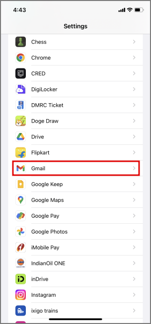 Gmail en la configuración de iPhone