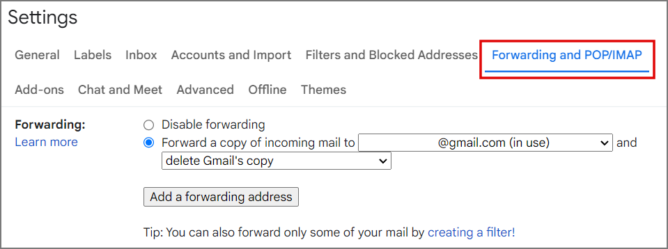 Configuración de reenvío en Gmail