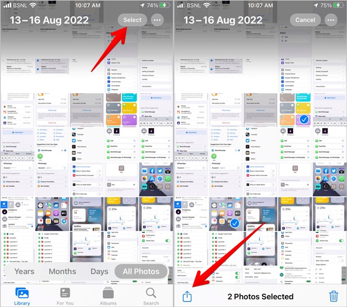 Apple Photos seleccione y comparten imagen