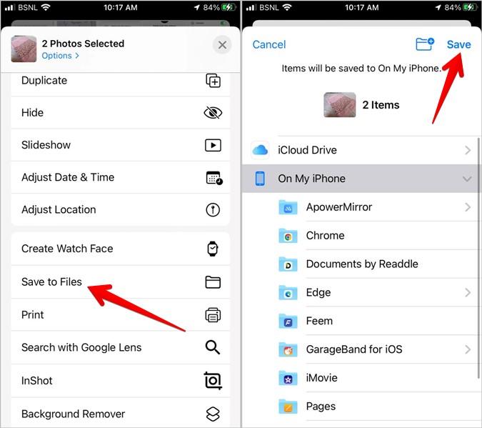 Apple Photos Guardar en las imágenes de archivos