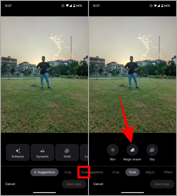 Herramienta de borrador mágico de Google Photos en Pixel 7