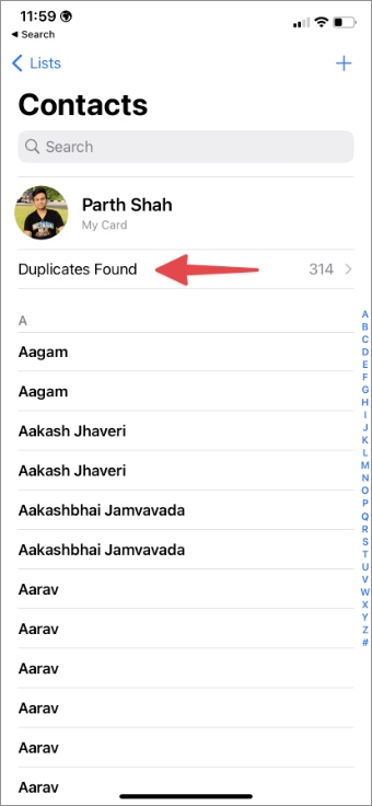 Encuentra duplicados en la aplicación de contactos de iPhone