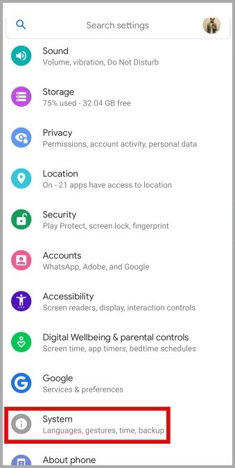 Configuración del sistema en Android