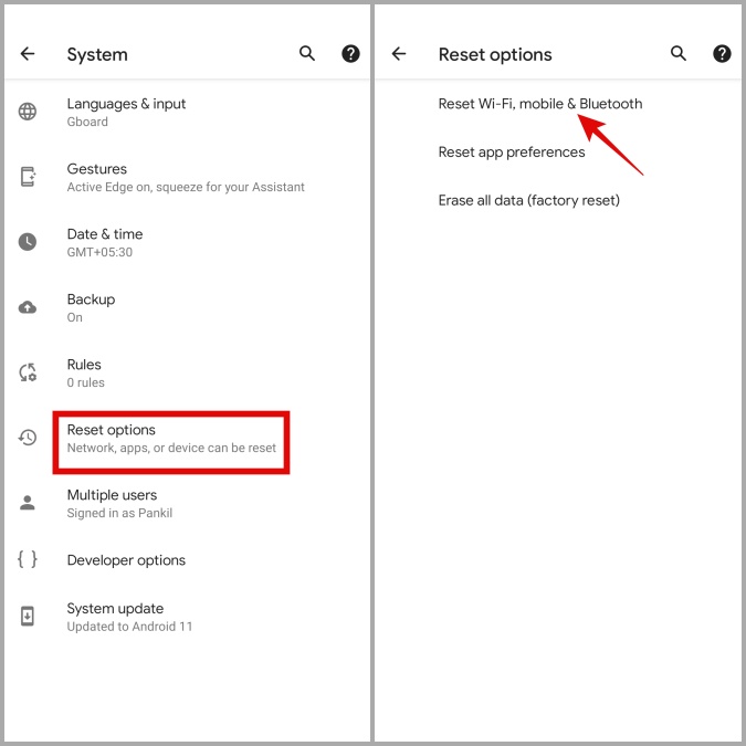 Restablecer opciones en Android