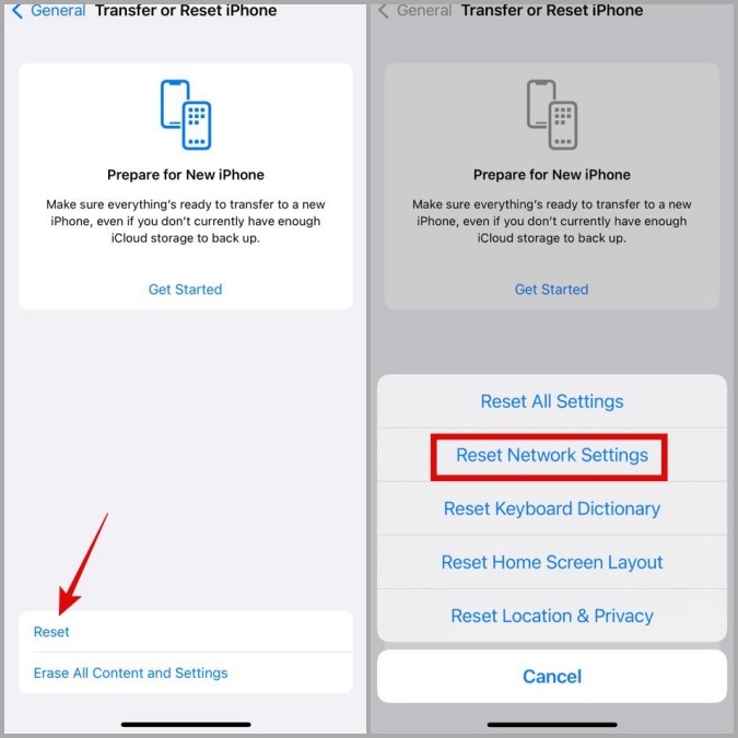 Restablecer la configuración de la red en iPhone