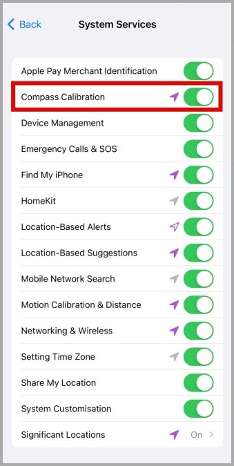 Habilitar la calibración de la brújula en iPhone