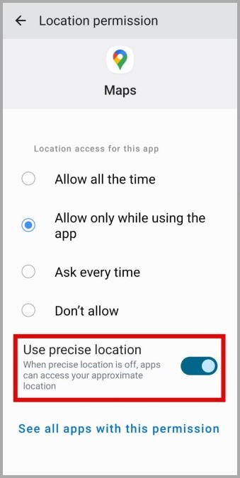 Habilitar una ubicación precisa para mapas en Android