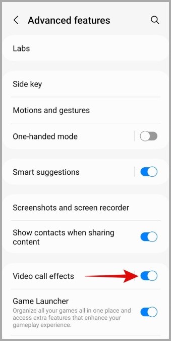 Habilitar o deshabilitar los efectos de videollamadas en el teléfono Samsung Galaxy