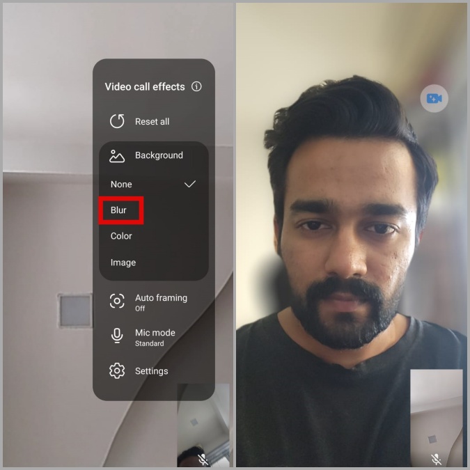 Efecto de videollamada de desenfoque en el teléfono Samsung