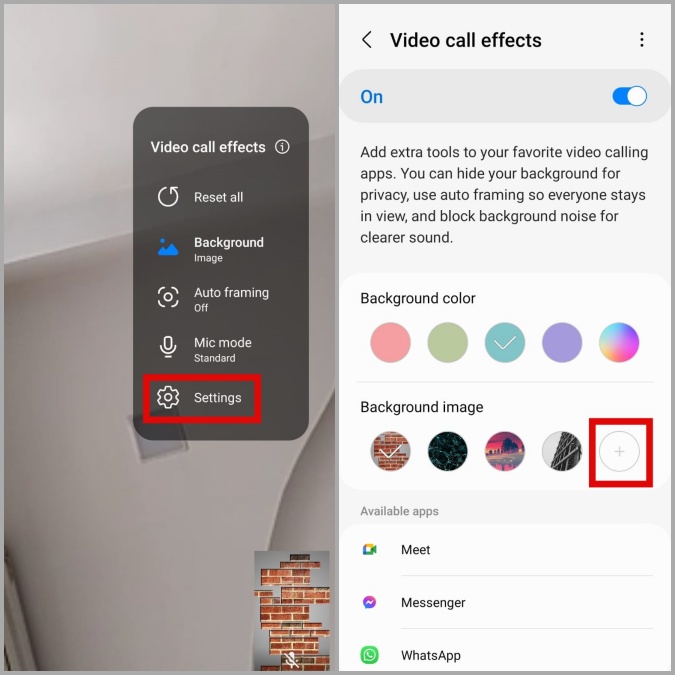 Agregar imágenes de fondo para los efectos de videollamadas en el teléfono Samsung