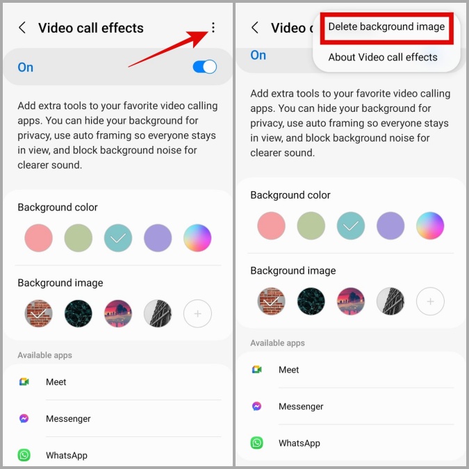 Eliminar imagen de fondo de los efectos de videollamada en el teléfono Samsung
