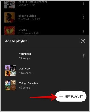 Creando una nueva lista de reproducción para agregar una nueva canción en YouTube Music