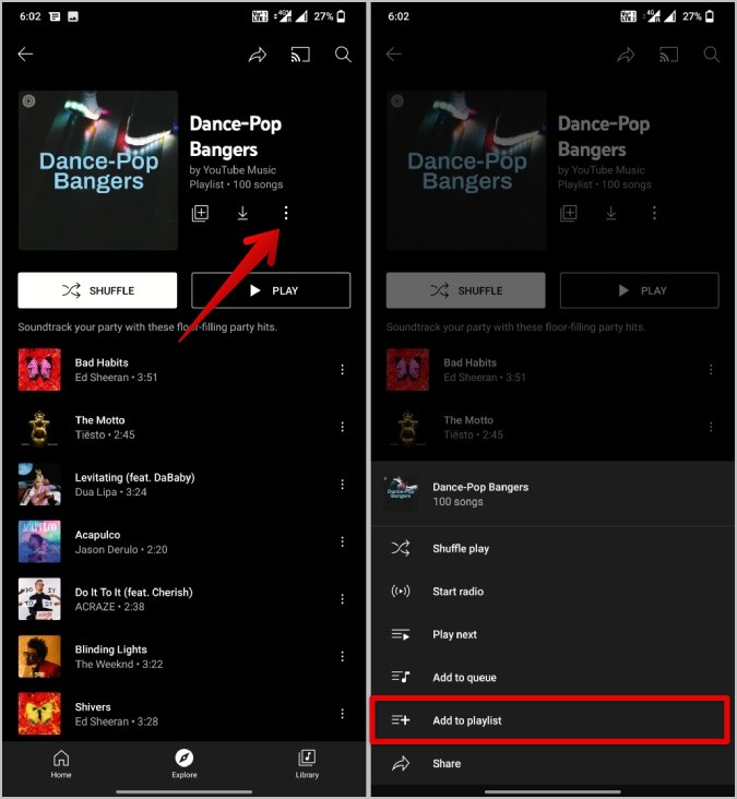 ABIERTA MENÚ PARA LISTA DE PLAYA DE NITUBE en YouTube Music