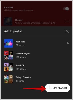 Creando una nueva lista de reproducción en YouTube Music para salvar la cola