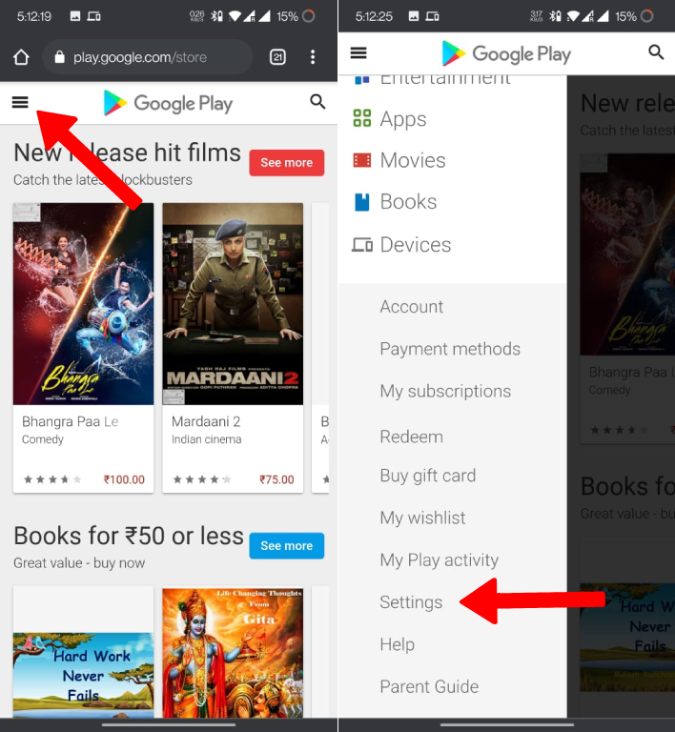Navegar a la configuración de Google Play Store