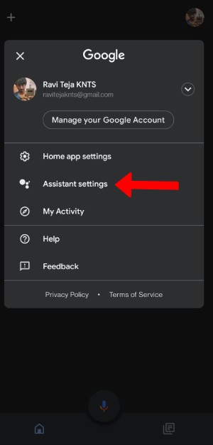 Abra la configuración del asistente de la aplicación Google Home