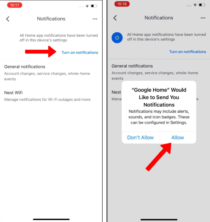 Activar notificaciones en la aplicación Google Home en iPhone