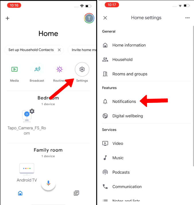 Aplicación de notificación de apertura en la aplicación de Google Home