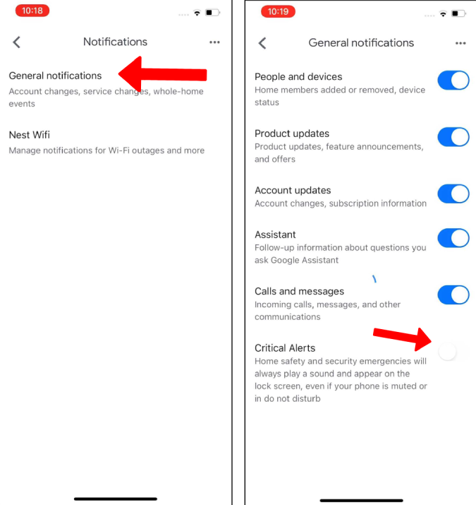 Activar alertas críticas en la aplicación Google Home