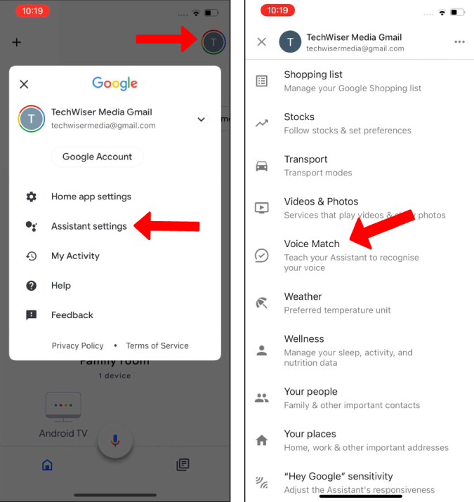 Abra la configuración de Google Asistant desde la aplicación Google Home.