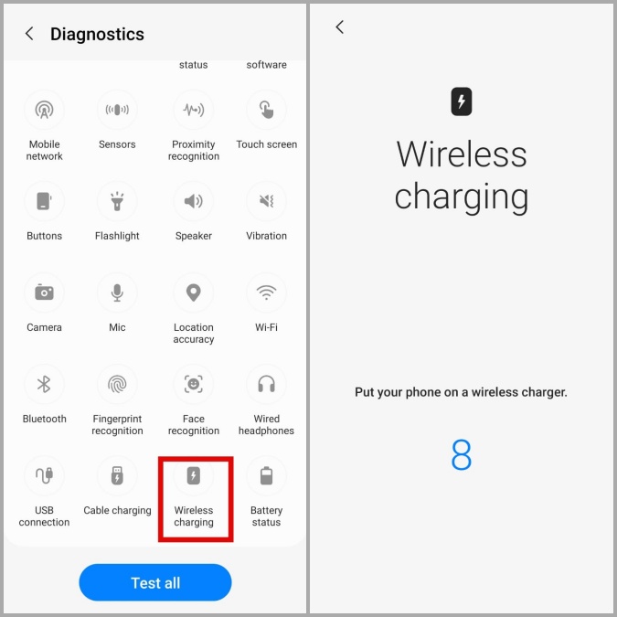 Diagnosticar la carga inalámbrica en el teléfono Samsung