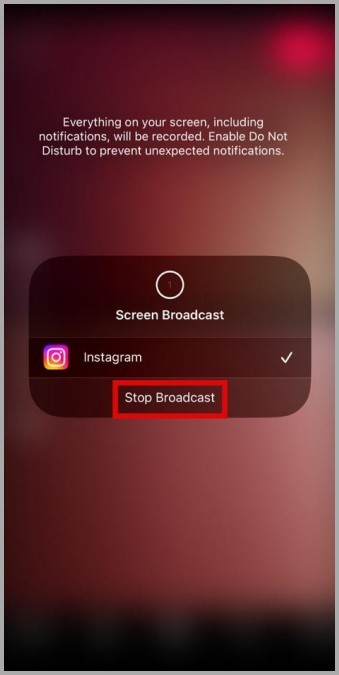 Detener la pantalla compartida durante la videollamada de Instagram en el móvil