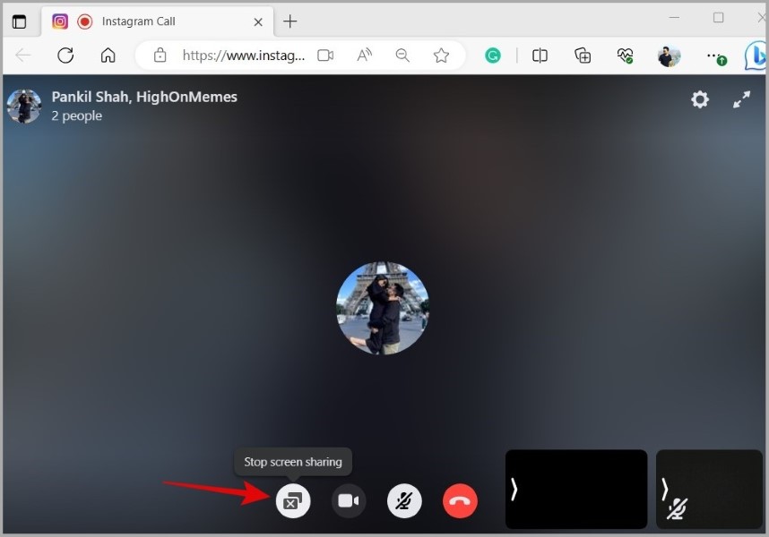Detener la pantalla compartida durante la videollamada de Instagram en la computadora