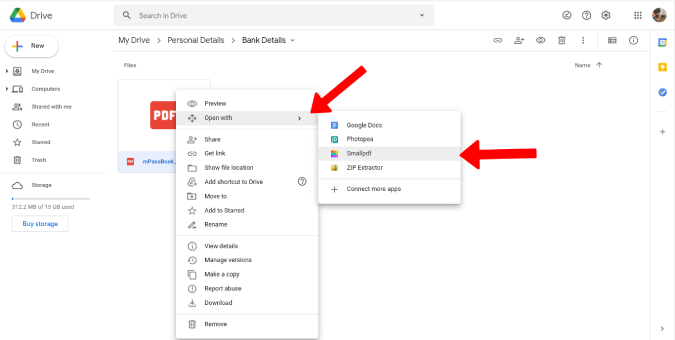 Abra archivos de unidad con PDF pequeño