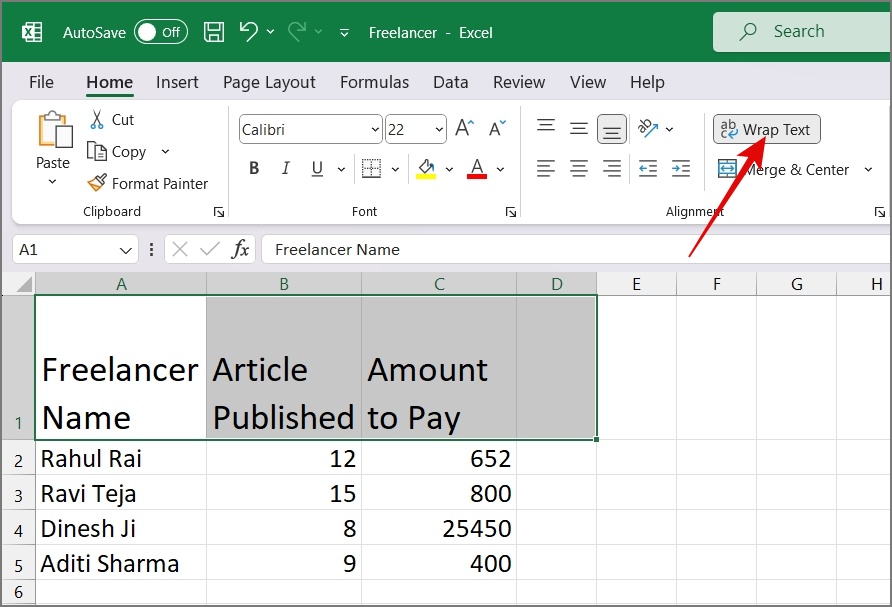 Use el botón de texto de envoltura en Excel