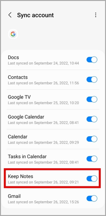 Habilitar Google Keep Sync en el teléfono Android