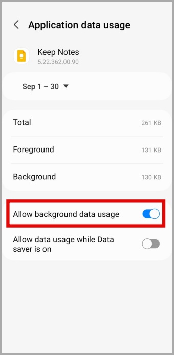 Habilitar el uso de datos de fondo para Google Keep en Android