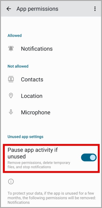 Deshabilitar la actividad de la aplicación de pausa para Google Keep en Android