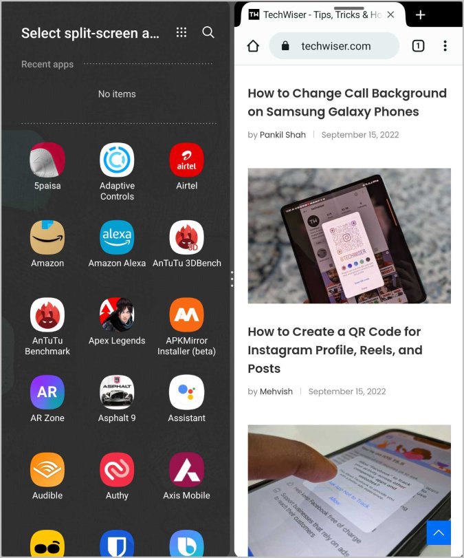 Pantalla dividida desde el lado del borde en Galaxy Fold