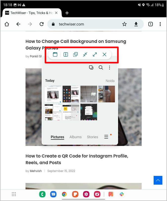 Opciones de aplicaciones emergentes en Galaxy Fold