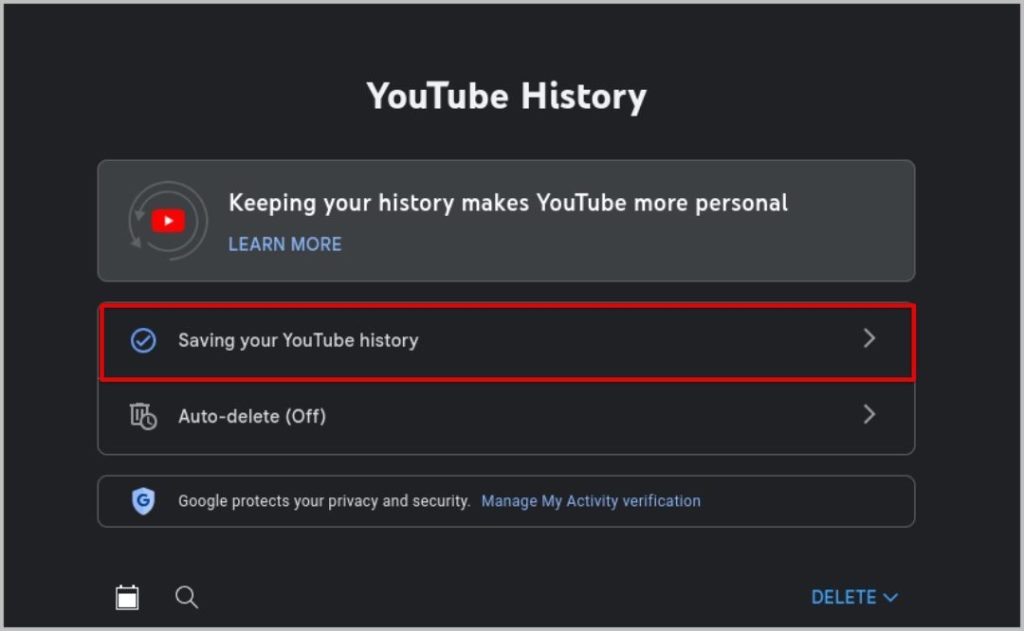 Guardar su opción de historial de YouTube en la página de actividades de Google