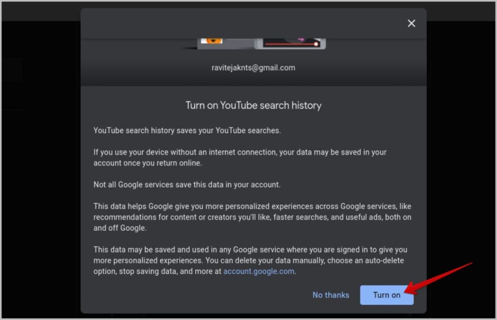Encender el historial de búsqueda de YouTube