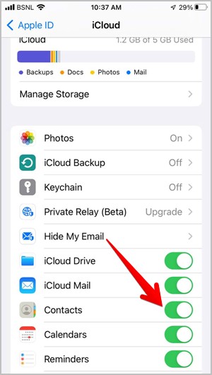 Contactos iCloud habilitar iPhone