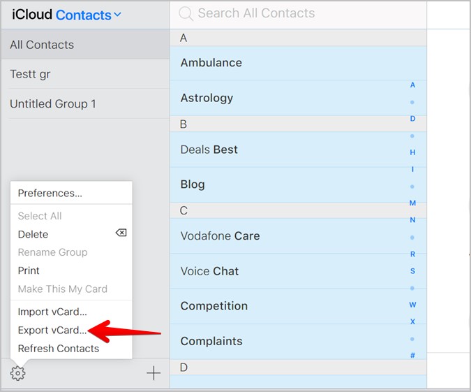 Contactos exportación de iCloud