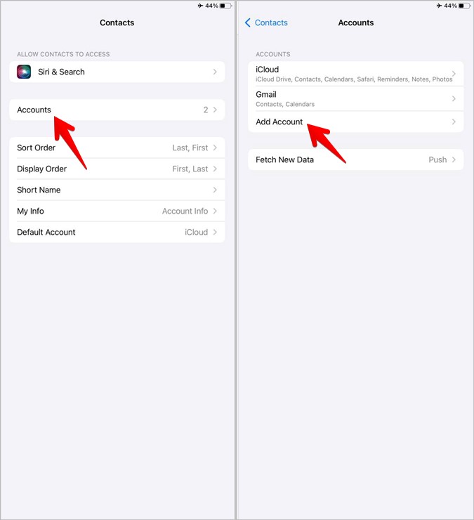Contactos CUENTA DE ADDENCIA DE SYNC DE IPHIE