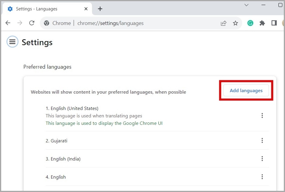 Agregue el idioma en Google Chrome en el escritorio