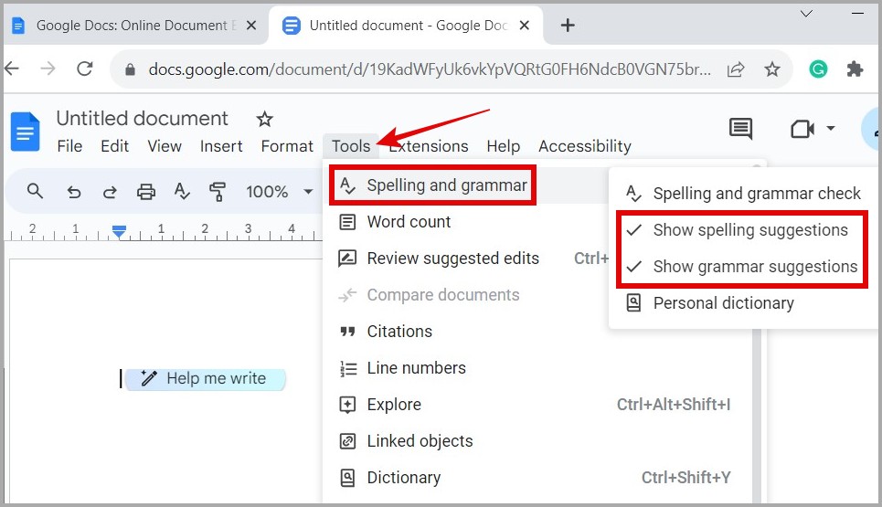 Desactivar el corrector ortográfico en Google Docs